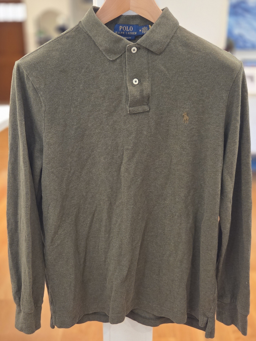 Ralph Lauren Men’s Medium(M) Olive Green Classic Fit Long-Sleeve Polo Shirt